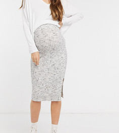 Серая юбка-карандаш миди в рубчик с разрезом и эффектом тай-дай ASOS DESIGN Maternity-Серый