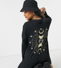 Черное платье-футболка мини в стиле oversized с космическим принтом Noisy May Petite Exclusive-Черный