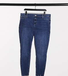 Зауженные джинсы с необработанной кромкой синего цвета с потертостями River Island Plus-Синий