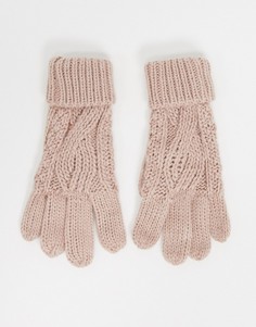 Розовые вязаные перчатки с отворотом и узором «косичка» Boardmans-Розовый