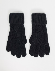 Черные вязаные перчатки с отворотом и узором «косичка» Boardmans-Черный
