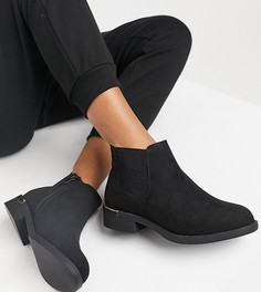 Черные ботинки-челси из ткани под замшу с металлической вставкой New Look Wide Fit-Черный
