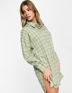Клетчатое платье-рубашка в стиле oversized шалфейно-зеленого цвета Missguided-Зеленый
