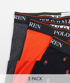 Набор из трех боксеров-брифов черного/серого/оранжевого цвета с контрастным поясом и логотипом Polo Ralph Lauren-Многоцветный