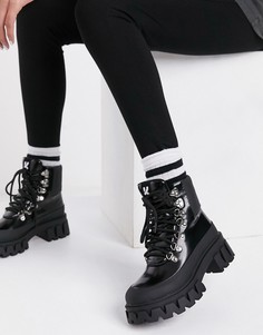 Черные походные ботинки из искусственной кожи на массивной подошве Koi Footwear Syndrome-Черный