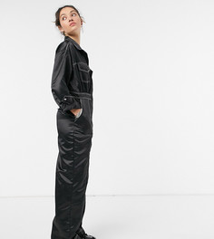 Черный атласный комбинезон с контрастной строчкой COLLUSION