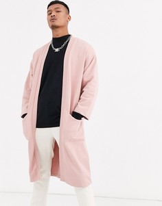 Светло-розовый трикотажный удлиненный кардиган-кимоно ASOS DESIGN