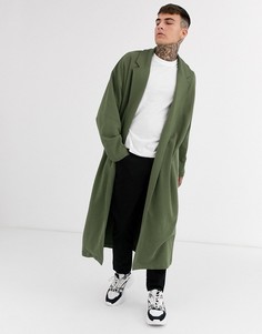 Удлиненный трикотажный oversized-жакет цвета хаки ASOS DESIGN-Зеленый