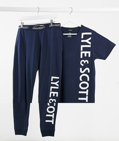 Комплект для дома темно-синего цвета из топа и штанов с логотипом Lyle & Scott-Темно-синий