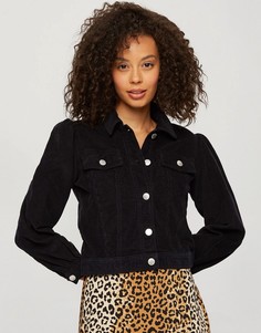 Черная вельветовая куртка-рубашка с объемными рукавами от комплекта Miss Selfridge-Черный