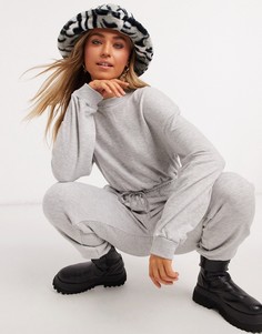 Серый комбинезон свободного кроя со шнурком на талии In The Style x Olivia Bowen
