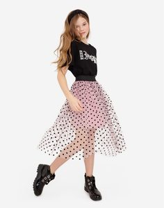 Розовая сетчатая юбка в горох для девочки Gloria Jeans