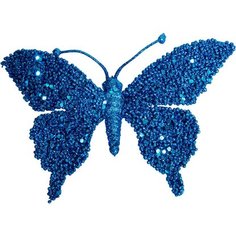 Клипса Блестящая бабочка синяя 17 см Без бренда