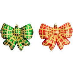 Набор подвесок Галстук-бабочка красные, зеленые 11 см 2 шт Без бренда