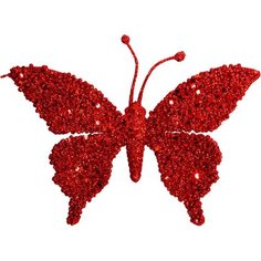 Клипса Блестящая бабочка красная 17 см Без бренда