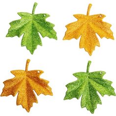 Набор подвесок Кленовые листья золотые, зеленые 12,5 см 4 шт Без бренда