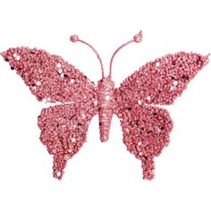 Клипса Блестящая бабочка розовая 17 см Без бренда