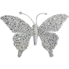 Клипса Блестящая бабочка серебряная 17 см Без бренда