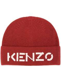 Kenzo шапка бини в рубчик с логотипом