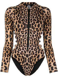 Noire Swimwear купальник с леопардовым принтом и длинными рукавами