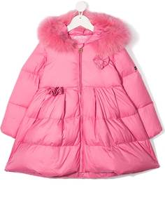 Miss Blumarine пальто-пуховик с оторочкой из искусственного меха