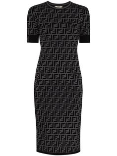 Fendi приталенное платье миди с логотипом FF