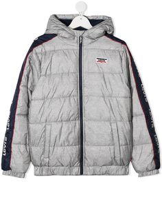 Levis Kids пуховик с капюшоном и окантовкой в полоску