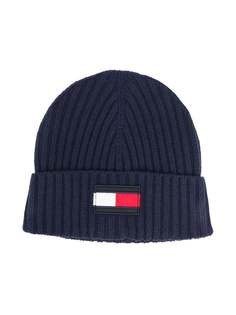 Tommy Hilfiger Junior шапка бини в рубчик с логотипом