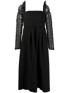 Self-Portrait платье миди с сетчатыми рукавами