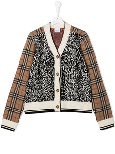 Burberry Kids джемпер с узором в клетку House Check и леопардовым принтом