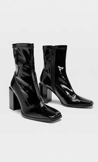 Stradivarius Ботильоны Из Лакированной Искусственной Кожи На Высоком Каблуке Женская Коллекция Черный 35