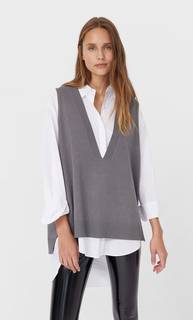 Stradivarius Жилет С V-Образным Вырезом Женская Коллекция Пестро-Серый M