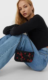 Stradivarius Сумка Формата Мини С Плечевым Ремнем И Бисером Женская Коллекция Черный 103