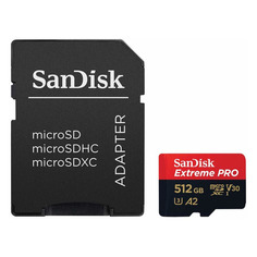 Карта памяти microSDXC UHS-I U3 Sandisk Extreme Pro 512 ГБ, 100 МБ/с, Class 10, SDSQXCZ-512G-GN6MA, 1 шт., переходник SD