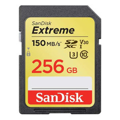 Карта памяти SDXC UHS-I U3 Sandisk Extreme 256 ГБ, 150 МБ/с, Class 10, SDSDXV5-256G-GNCIN, 1 шт.