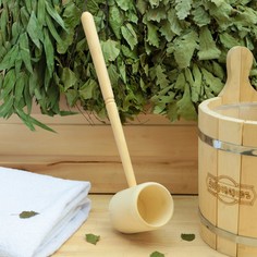 Ковш для бани точеный из липы 0.4л, 44 см, с ручкой, Добропаровъ