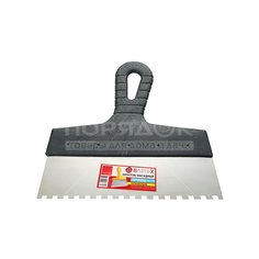 Шпатель фасадный зубчатый Bartex нержавеющий с пластмассовой ручкой, 250 мм