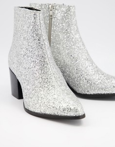 Серебристые блестящие сапоги-челси на каблуке с острым носком ASOS DESIGN-Серебряный