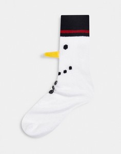 Новогодние носки-слиперы с принтом снеговика из пушистой пряжи ASOS DESIGN-Мульти