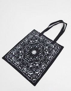 Черная парусиновая сумка-тоут с платочным принтом ASOS DESIGN-Черный