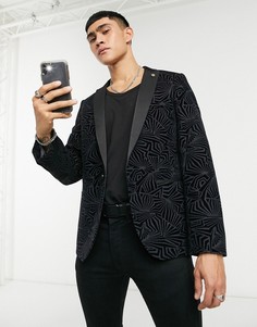 Пиджак с атласными лацканами черного цвета с декоративной фактурой Twisted Tailor-Черный
