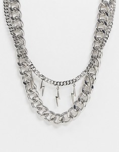 Серебристое ярусное ожерелье с подвесками в виде молнии Topman-Серебристый