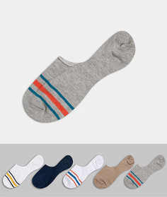 Пять пар невидимых носков с полосками нейтральных цветов на мыске ASOS DESIGN-Мульти