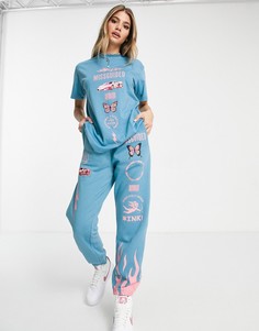 Синие джоггеры в стиле oversized с графическим принтом бабочки от комплекта Missguided-Синий