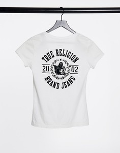 Белая футболка с глубоким V-образным вырезом и логотипом True Religion-Белый