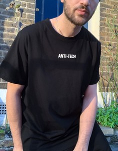 Свободная футболка с надписью "ANTI-TECH" Weekday-Черный