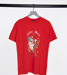 Oversized-футболка с винтажным новогодним принтом New Girl Order-Красный