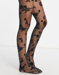 Черные колготки плотностью 20 ден с кружевными вставками Hunkemoller-Черный