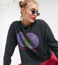 Лонгслив с графическим принтом и эффектом кислотной стирки COLLUSION-Серый