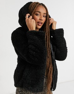 Черное пальто из искусственного меха Miss Selfridge-Черный